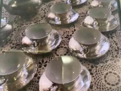servizio da tè da 12 in porcellana e argento